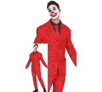 FIESTAS GUIRCA Men's Death Jester Costume Red Suit Crazy Clown Comic Villain with Red Suit Halloween Costumes for Men Adult