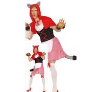 FIESTAS GUIRCA Men's Red Riding Hood and Naughty Wolf Costume - Funny Red Riding Hood and Furry Tail - Bachelor Party Costume - Medium