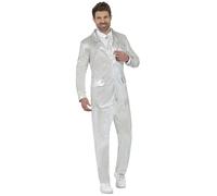 FIESTAS GUIRCA Metallic Silver Suit Mens Fancy Dress Costume - Fancy Suit & Tie Funny Mens Costume - Shiny Silver Fancy Dress Men Size M
