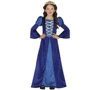 FIESTAS GUIRCA Mittelalterliches Königin-Kostüm für Mädchen, blaues Prinzessinnenkostüm für Kinder und Mädchen