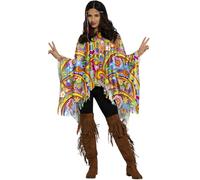 FIESTAS GUIRCA | Multicolour Hippie Poncho (One Size) - Ideal Accessory for 60s and 70s Themed Parties and Carnival - Bohemian and Retro Style - Fancy Dress Accessory for Adults