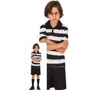 FIESTAS GUIRCA Annoying Brother Boys Fancy Dress Costume - Gothic Family Boy Costume including Black and White Striped T-Shirt and Shorts - Goth Boys Halloween Costumes Age 7-9 Years