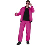 FIESTAS GUIRCA Neon Pink Tracksuit Mens Fancy Dress Costume - Colourful 80s Shell Suit Funny Mens Costume - 90s Jogging Suit Bachelor Party Stag Do Fancy Dress Men Size L
