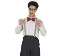 FIESTAS GUIRCA | Nerd Accessory Set with Glasses, Bow Tie and Braces - Outfit for 1950s Style and World Cultures Costume - Ideal for Parties and Celebrations - Unisex Adult - Multicoloured
