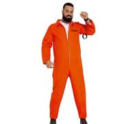 FIESTAS GUIRCA Orange Convict Mens Fancy Dress Costume - Orange Prison Uniform - Prisoner Fancy Dress Men Size S 36-38