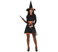 FIESTAS GUIRCA Orange Witch Costume - Black Dress with Witch Hat Halloween Costume Women