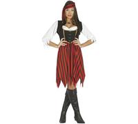 FIESTAS GUIRCA | Overseas Pirate Fancy Dress for Women (8-10/S) - Shirt, Headband, Corset and Skirt - Corsair and Buccaneer Costumes for Halloween, Carnival and Fancy Dress Parties - Black and Red
