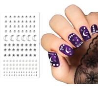 FIESTAS GUIRCA | Party Nail Art Stickers Adult Woman - Silver Moons & Stars | Metallic Finish | Peel & Stick | Moons & Stars | 6X9cm Sheet | Customise Nails | Halloween, Karneval, Fasching