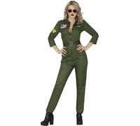 FIESTAS GUIRCA | Pilot Costume Adult Woman - Jumpsuit Set XL | Includes Hat | Polyester | Front Zip | Embroidered Badges | Size 16-18 (XL) | Carnival, Halloween, Party