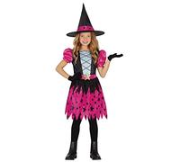 FIESTAS GUIRCA Pink Star Witch Fancy Dress for Girls - including Witch Hat - Halloween Girls Costumes 7-9 years