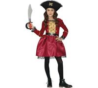 FIESTAS GUIRCA | Pirate Fancy Dress Costume Children (3-4 Years) - Hat and Dress - Corsair and Buccaneer Costumes for Halloween, Carnival and Fancy Dress Parties - Ideal for Girls - Burgundy
