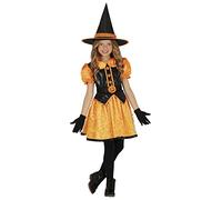 FIESTAS GUIRCA Pumpkin Witch Costume with Glitter - Orange Witch with Witch Hat - Girls Halloween Costume
