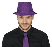FIESTAS GUIRCA | Purple Sequined Gangster Hat - Fancy Dress Accessory for 1920s Parties and Themed Celebrations - Ideal for Unisex Adults - Purple