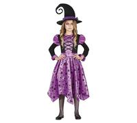 FIESTAS GUIRCA Purple Stars Witch Fancy Dress Costume - Witch Dress and Hat for Girls 5-6 Years