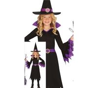 FIESTAS GUIRCA Purple Witch Girls Fancy Dress Costume - Including Witch Hat & Black and Purple Witch Dress - Halloween Girls Costumes Age 10-12 Years