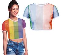 FIESTAS GUIRCA | Rainbow Mesh T-Shirt (14-16/L) - Textile Accessory for Fancy Dress and Carnival - Ideal for Adult Women - Multicolour