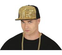 FIESTAS GUIRCA | Rapper Cap with Gold Rivets (Adult Unisex) - Fancy Dress Accessory for 90s Parties and Hip Hop Celebrations - Ideal for Black Gold