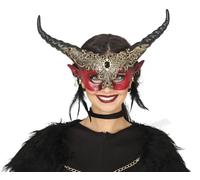 FIESTAS GUIRCA | Red Half Mask with Horns (One Size) - Mask for Demon and Devil Fancy Dress - Halloween and Costume Party Accessory - Ideal for Red