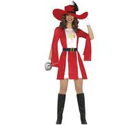 FIESTAS GUIRCA Red Musketeer Fancy Dress Women - Fancy Dress Costumes for Women with Musketeer Hat Size S 8-10