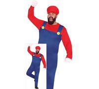 FIESTAS GUIRCA Red Plumber Hero Mens Fancy Dress Costume - Red Cap and Super Mechanic Jumpsuit - Video Game Fancy Dress Men Size XXL