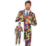 FIESTAS GUIRCA Retro Block Costume for Men - 80s Costume with Colorful Video Game Designs Funny Costume for Men - 90s Bachelor Party Costumes Men Medium