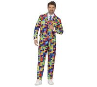 FIESTAS GUIRCA Retro Blocks Suit Mens Fancy Dress Costume - 80s Suit with Colourful Video Game Pattern Funny Mens Costume - 90s Bachelor Party Stag Do Fancy Dress Men Size L