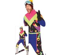 FIESTAS GUIRCA Retro Ski Suit Mens Fancy Dress Costume - Colourful 80s Ski Shell Suit Overall Funny Mens Costume- 90s Snowboarder Skier Snowsuit Tracksuit Bachelor Party Stag Do Fancy Dress Men Size L