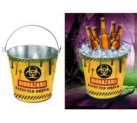 FIESTAS GUIRCA | Reusable Biohazard Metal Bucket (7.5x9.1 in) - Table Decoration for Halloween Parties - Ideal for Spooky Themes - Yellow