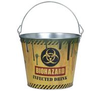 FIESTAS GUIRCA | Reusable Biohazard Metal Bucket (7.5x9.1 in) - Table Decoration for Halloween Parties - Ideal for Spooky Themes - Yellow