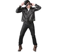 FIESTAS GUIRCA Rocker Biker Jacket for Men Costume - Black Leather Substitute Jacket - 50s Bad Boy Fancy Dress Men's Size M 48-50