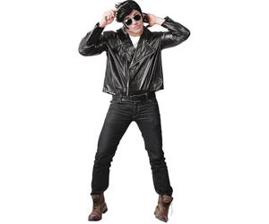 FIESTAS GUIRCA Rocker Biker Jacket for Men Costume - Black Leather Substitute Jacket - 50s Bad Boy Fancy Dress Men's Size M 48-50
