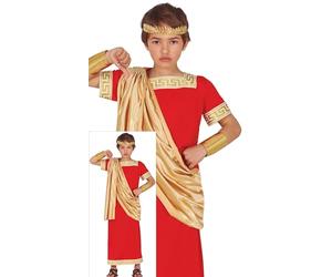 FIESTAS GUIRCA | Roman Costume Child Boy - Red Gold - 10-12 Years | Gown and Tunic Set | Sash Detail | Polyester | 10 - 12 | Crimson, Metallic | Carnival, School Play, Halloween