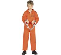 Childs Prisoner Fancy Dress Costume Kids Boys Convict Inmate Orange Outfit fg
