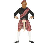 FIESTAS GUIRCA | Scotsman Surprise Fancy Dress Adult (44-46/XL) - Beard, Shirt, Belt, Kilt, Hat and Toy Penis - Stag Do, Fancy Dress Parties and Carnival - Men's - Red and Black