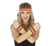 FIESTAS GUIRCA | Set of 2 Wristbands and Neon Multicolour Headband - Fancy Dress Accessory for 80s Parties and Sports Events - Ideal for Unisex Adults - Multicolour