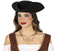 FIESTAS GUIRCA | Set of Earrings and Metallic Pirate Necklace - Jewellery for Pirate, Gypsy and Fortune Teller Fancy Dress - Accessory for Parties and Carnival - Adult Women - Gold