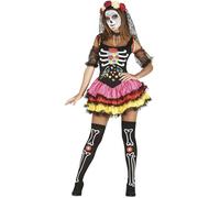 Ladies Halloween Short Day of the Dead Fancy Dress Costume Womens DOTD Outfit fg