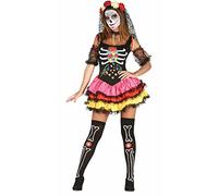 Ladies Halloween Short Day of the Dead Fancy Dress Costume Womens DOTD Outfit fg
