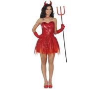 FIESTAS GUIRCA | Sexy Devil Fancy Dress Costume Women (14-16/L) - Dress and Headband - Devil and Demon Costumes for Halloween, Carnival and Parties - Ideal for Adults - Red