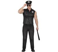 FIESTAS GUIRCA Sexy Policeman Mens Fancy Dress Costume - Black Police Uniform with Police Hat - Cop Fancy Dress Men Size L 42-44