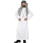 FIESTAS GUIRCA | Sheikh Fancy Dress Costume Children (10-12 Years) - Headpiece and Tunic - Desert Prince Costumes for Halloween, Carnival and Fancy Dress Parties - Ideal for Kids - White and Grey