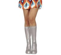 FIESTAS GUIRCA | Silver Boot Covers (17.7 in) - Fancy Dress Accessory for 70s Parties and Rock Themed Events - Ideal for Unisex Adults - Perfect for Carnival and Halloween - Silver