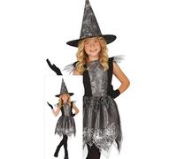FIESTAS GUIRCA Silver Cobweb Witch Girls Fancy Dress Costume - Including Dress and Spiderweb Witch Hat - Halloween Girls Costumes Age 7-9 Years