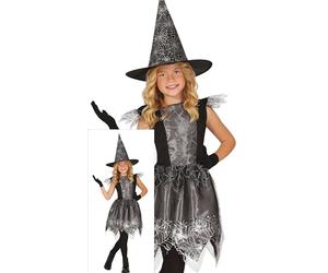 FIESTAS GUIRCA Silver Spider Web Witch Costume for Girls - Includes Spider Web Witch Hat Dress - Halloween Costumes for Girls