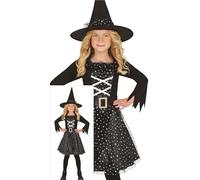 FIESTAS GUIRCA Silver Star Witch Girls Fancy Dress Costume - Including Witch Hat & Silver and Black Witch Dress, Belt - Halloween Girls Costumes Age 10-12 Years