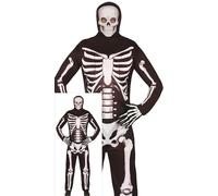 FIESTAS GUIRCA Skeleton Costume for Men - Black Skeleton Print Jumpsuit with Hood - Halloween Costumes for Men and Adults