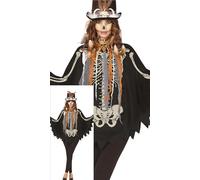 FIESTAS GUIRCA Skeleton Poncho Women Fancy Dress Costume - Black Poncho with Skeleton Print - Halloween Costumes for Women Size L