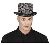 FIESTAS GUIRCA | Top Hat with Skulls (One Size) - Halloween Hat for Wizard, Skeleton or Vampire Costume - Unisex Adult Party Accessory - Black and White
