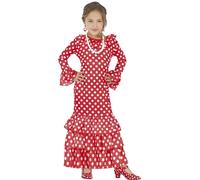 FIESTAS GUIRCA Spanische Flamenco Tänzerin Mädchen Kostüm - Authentisches Kinder Flamenco Kostüm rot weißes Pünktchen Kleid - Länderkostüm für Karneval, Fasching, Halloween