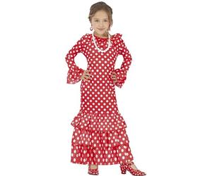 FIESTAS GUIRCA Spanische Flamenco Tänzerin Mädchen Kostüm - Authentisches Kinder Flamenco Kostüm rot weißes Pünktchen Kleid - Länderkostüm für Karneval, Fasching, Halloween